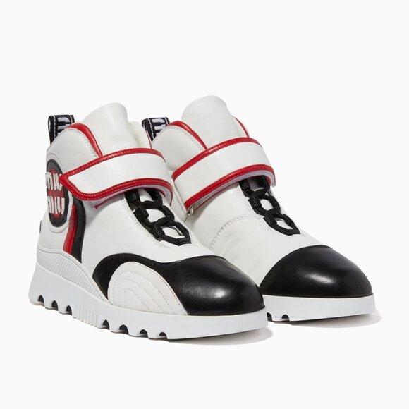 Miu Miu Shoes - NWT Miu Miu High Top Sneakers White Multi Nappa Leather Lace Up Velcro